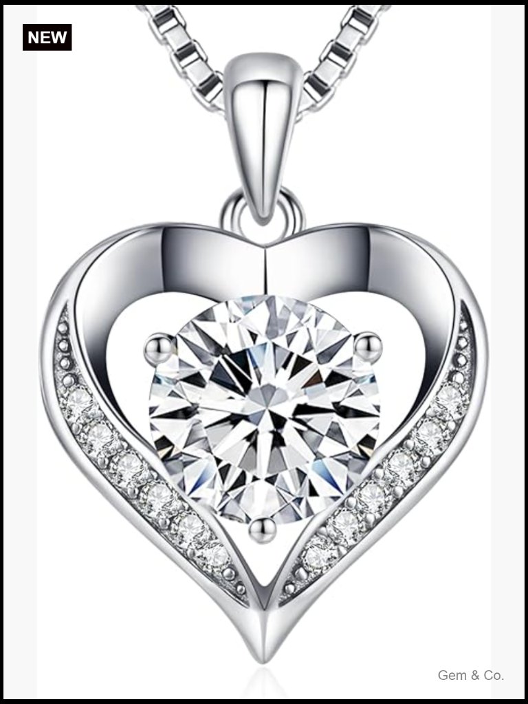 Moissanite Heart Necklace 925 Sterling Silver I Love You Engraved Pendant 2ct
